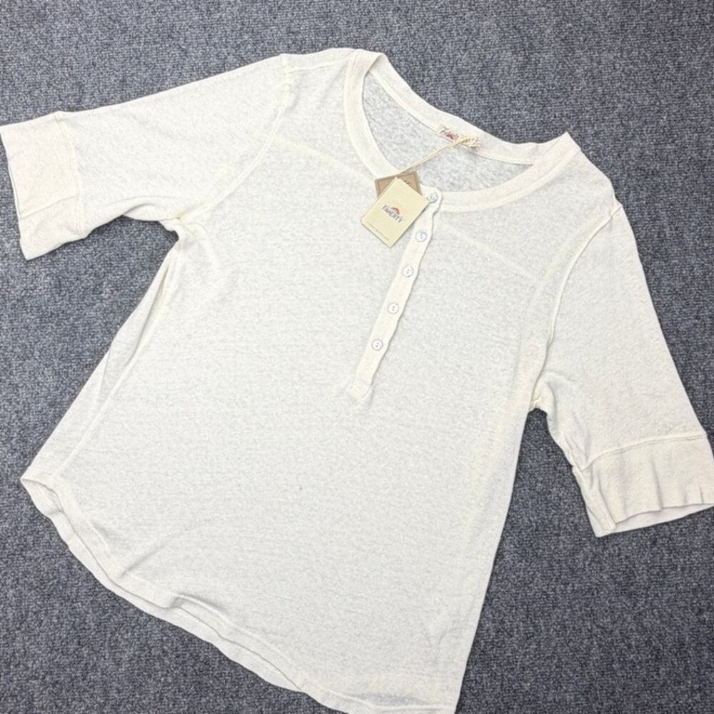 Faherty Womens Henley Shirt XL White Organic Cotton Hemp Blend NWT $98